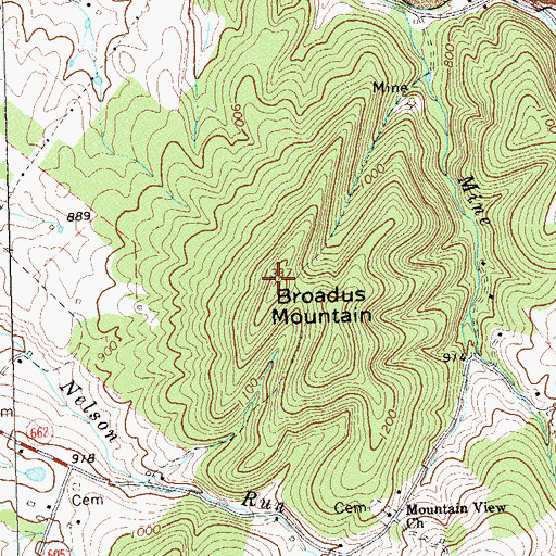 Topographic Map of Broadus Mountain, VA