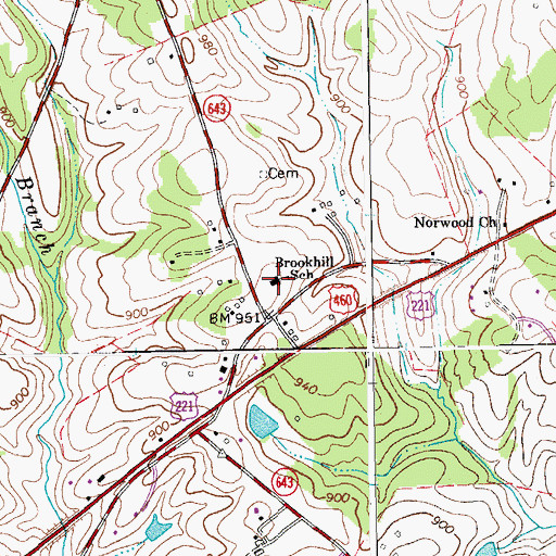 Topographic Map of Brookhill School, VA
