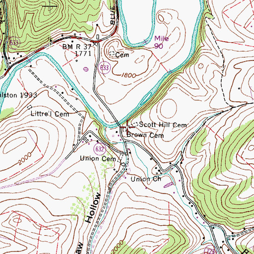 Topographic Map of Brown Cemetery, VA