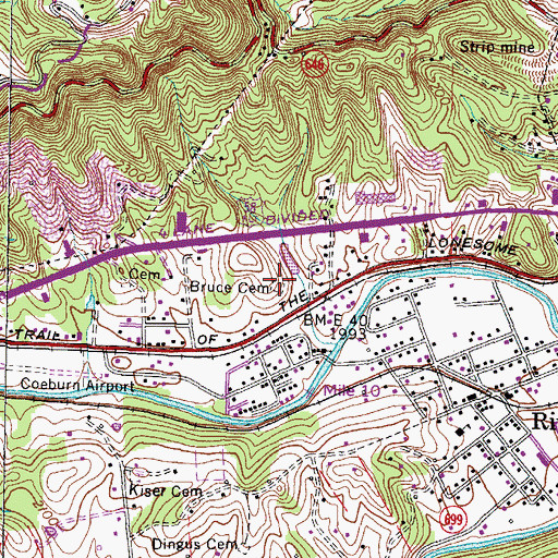 Topographic Map of Bruce Cemetery, VA