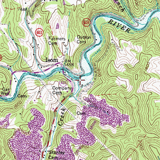 Topographic Map of Brush Creek, VA