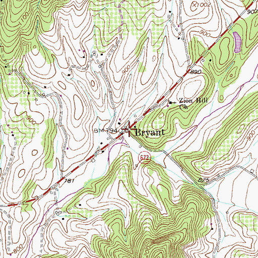 Topographic Map of Bryant, VA