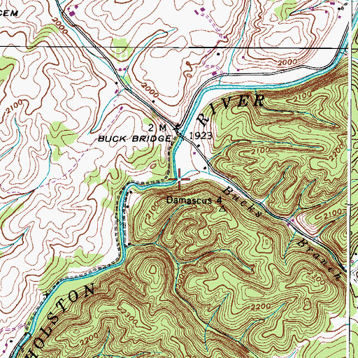 Topographic Map of Bucks Branch, VA