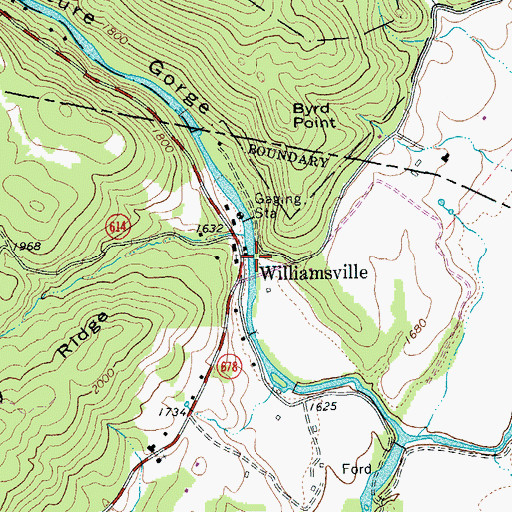 Topographic Map of Bullpasture Gorge, VA