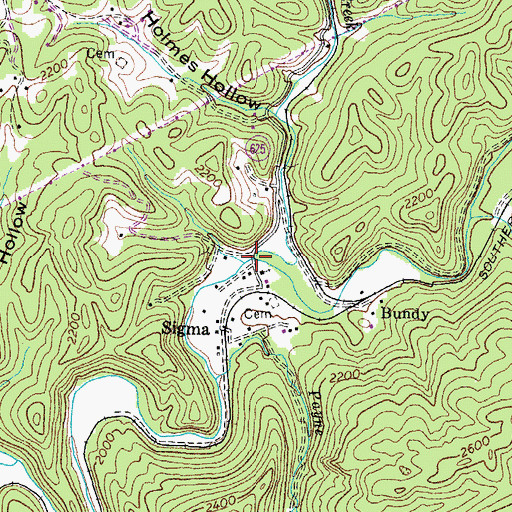 Topographic Map of Bundy Creek, VA