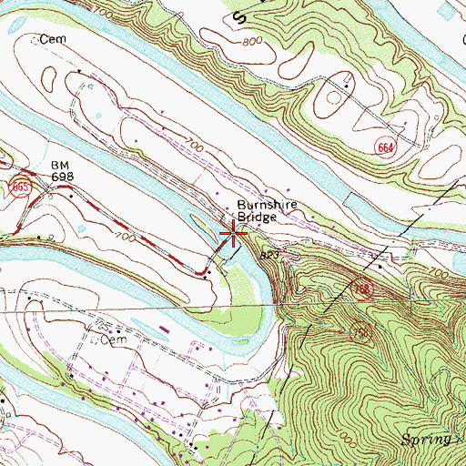 Topographic Map of Burnshire Bridge, VA