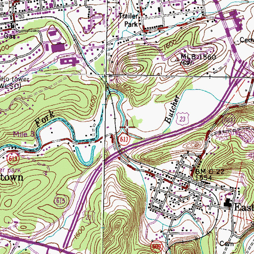 Topographic Map of Butcher Fork, VA