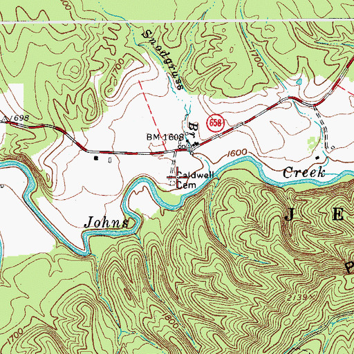 Topographic Map of Caldwell Cemetery, VA