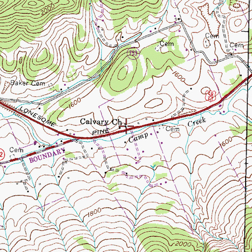 Topographic Map of Calvary Church, VA