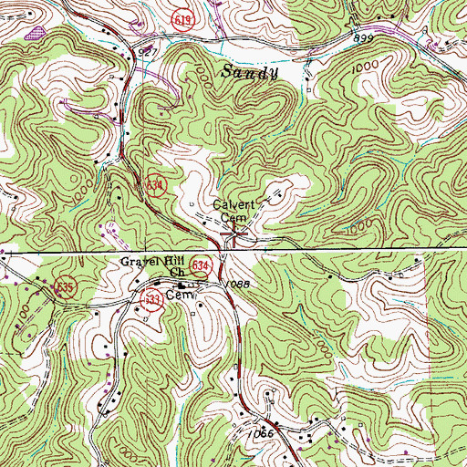 Topographic Map of Calvert Cemetery, VA