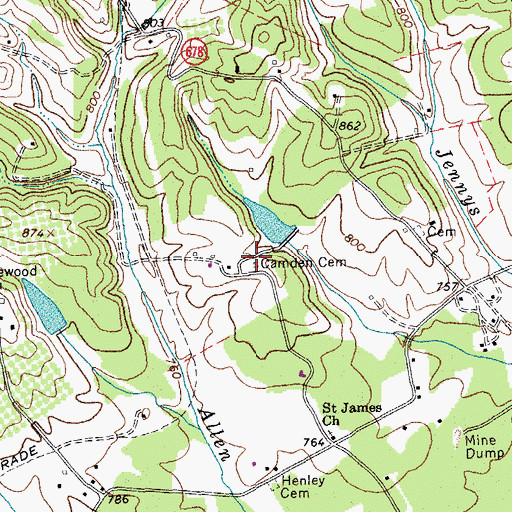 Topographic Map of Camden Cemetery, VA