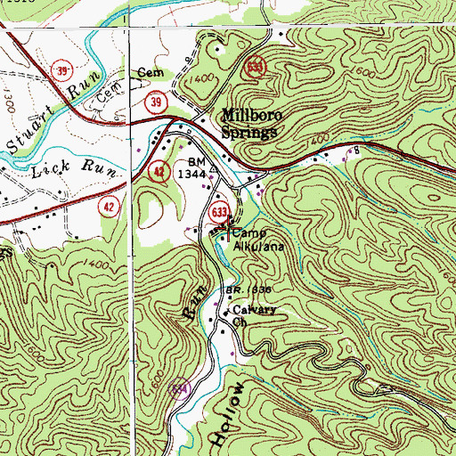 Topographic Map of Camp Alkulana, VA