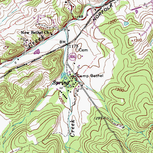 Topographic Map of Camp Bethel, VA