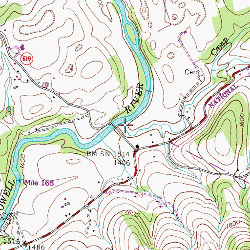 Topographic Map of Camp Creek, VA