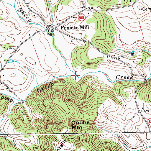 Topographic Map of Camp Creek, VA