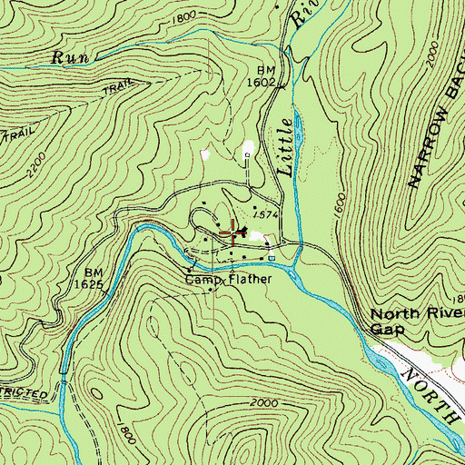 Topographic Map of Camp Flather, VA