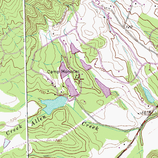 Topographic Map of Camp Monocan, VA