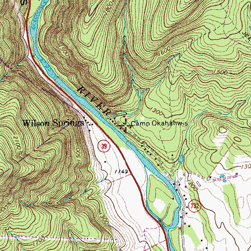 Topographic Map of Camp Okahahwis, VA