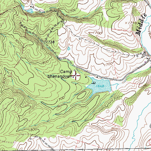 Topographic Map of Camp Shenandoah, VA