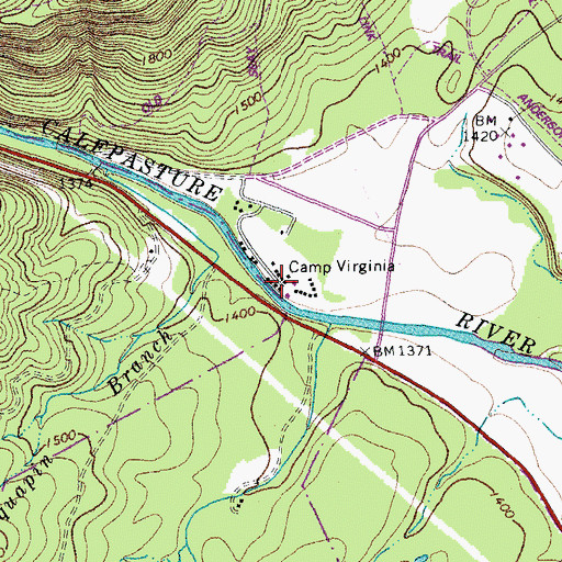 Topographic Map of Camp Virginia, VA