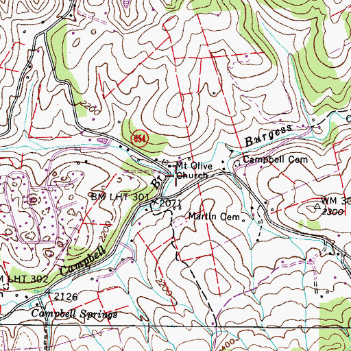 Topographic Map of Campbell Branch, VA