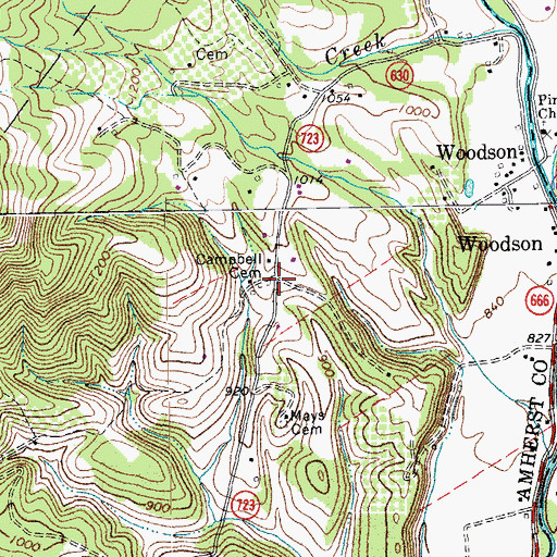 Topographic Map of Campbell Cemetery, VA