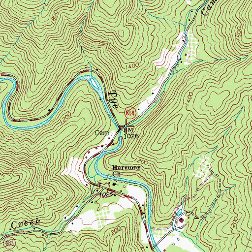 Topographic Map of Campbell Creek, VA