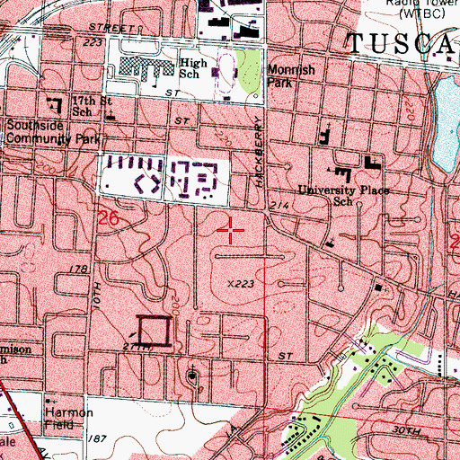 Topographic Map of Hillcrest, AL