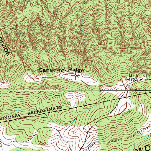 Topographic Map of Canadays Ridge, VA