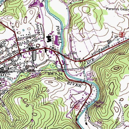 Topographic Map of Cane Creek, VA