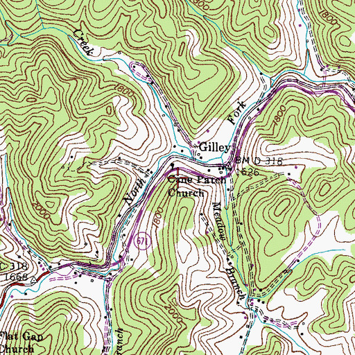 Topographic Map of Cane Patch Church, VA
