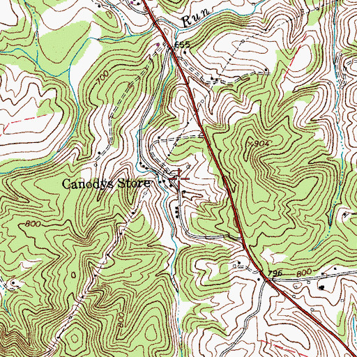 Topographic Map of Canodys Store, VA