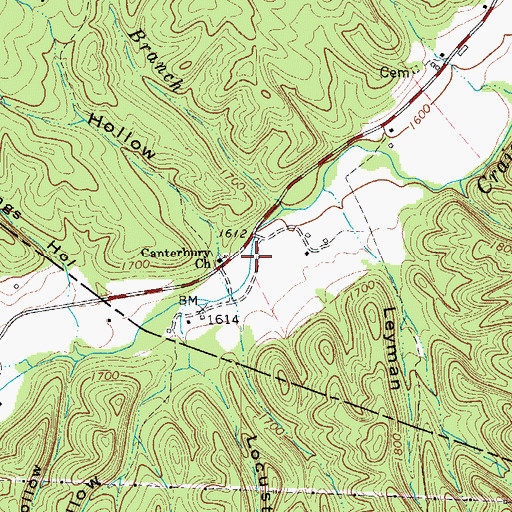 Topographic Map of Canterbury Church, VA