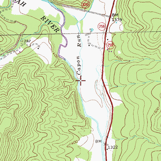 Topographic Map of Capon Run, VA