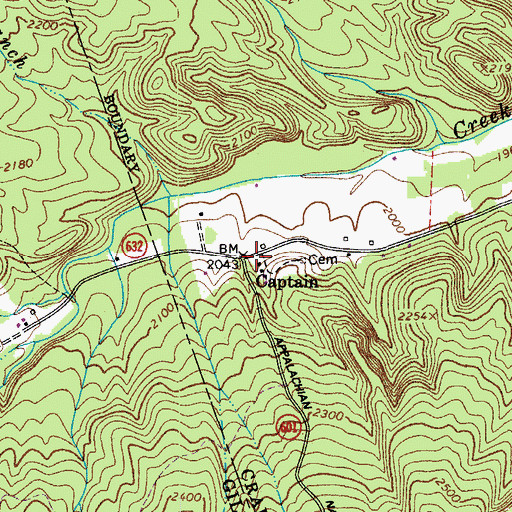 Topographic Map of Captain, VA