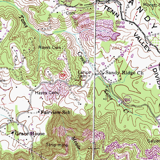 Topographic Map of Carigo Cemetery, VA