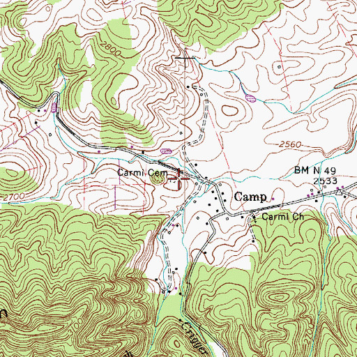 Topographic Map of Carmi Cemetery, VA