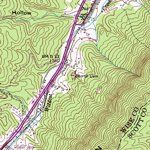 Topographic Map of Carroll Cemetery, VA