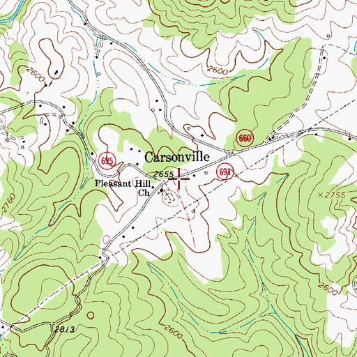 Topographic Map of Carsonville, VA