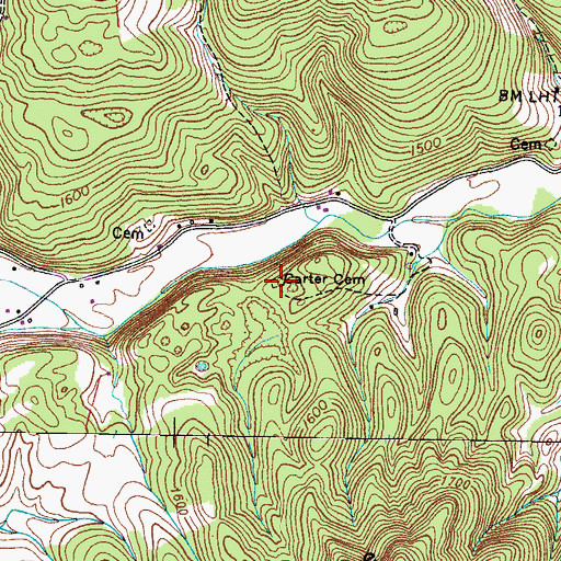 Topographic Map of Carter Cemetery, VA