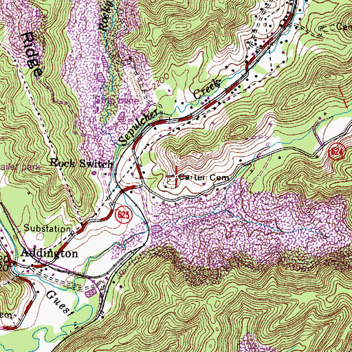Topographic Map of Carter Cemetery, VA