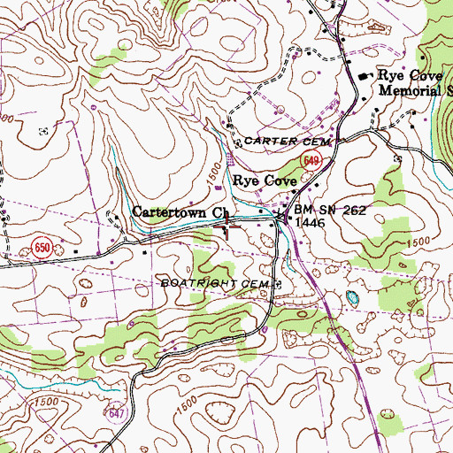 Topographic Map of Cartertown Church, VA