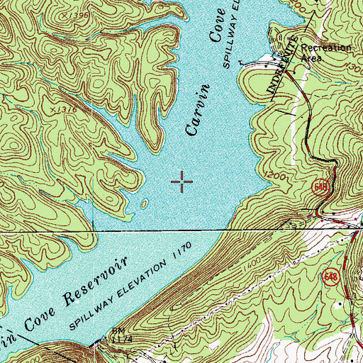 Topographic Map of Carvin Cove Reservoir, VA