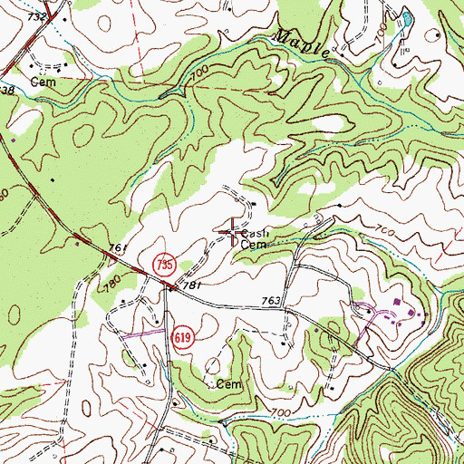 Topographic Map of Cash Cemetery, VA