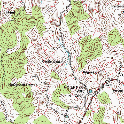 Topographic Map of Castle Cemetery, VA