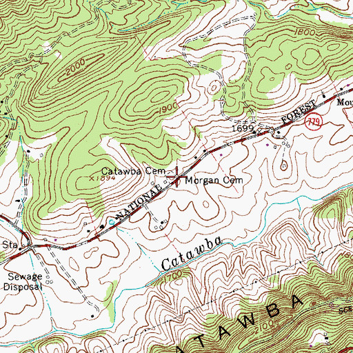 Topographic Map of Catawba Cemetery, VA