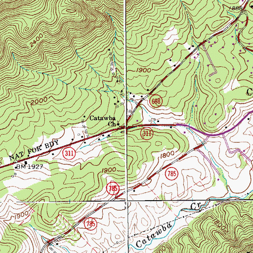 Topographic Map of Catawba Church, VA