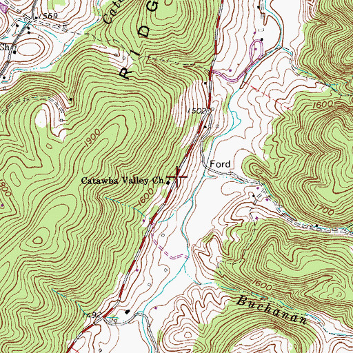 Topographic Map of Catawba Valley Church, VA