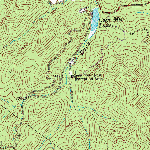 Topographic Map of Cave Mountain Recreation Area, VA