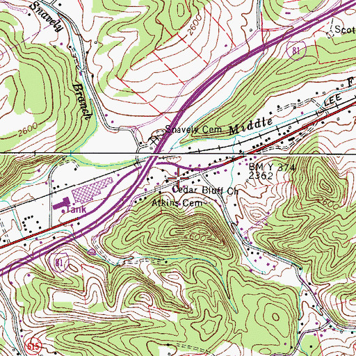 Topographic Map of Cedar Bluff Church, VA